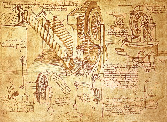 Leonardo da Vinci en sus cuadernos de notas da cuenta de sus estudios previos -proceso de diseño- para la creación de sus inventos.